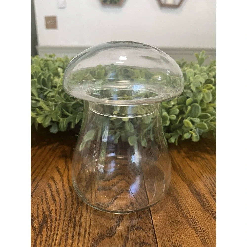 Vintage Mid Century Clear Glass Mushroom Shaped Terrarium Jar